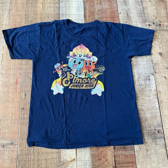 Amazing World of Gumball Elmore Junior High Tshirt Kids Cartoon Navy Blue - Picture 1 of 6